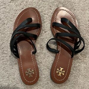 Tory Burch Black and Brown Strappy Sandals